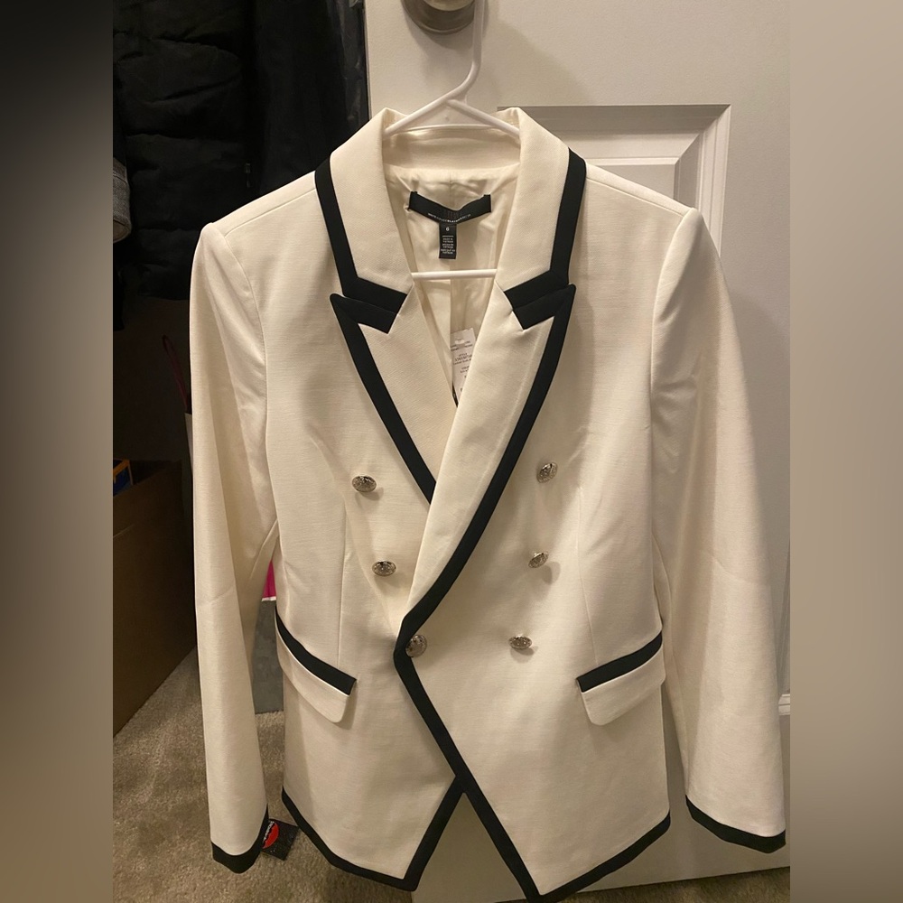 White House Black Market Ivory Suit Jacket with Black Trim